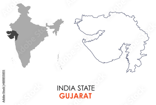Gujarat map of Indian state. Gujarat map vector illustration. Gujarat vector map on white background.