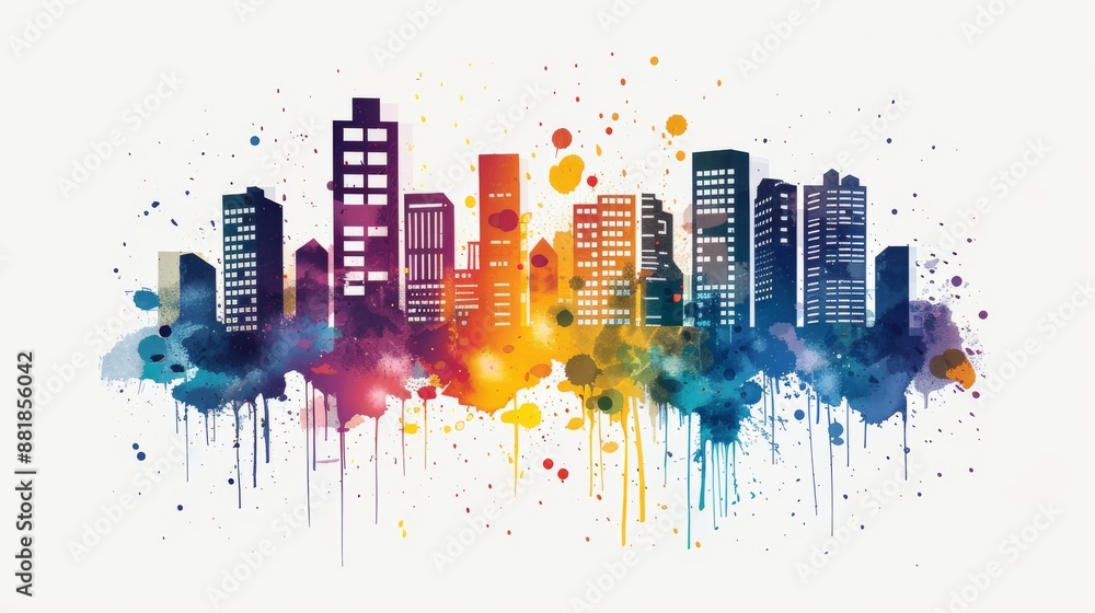 Fototapeta premium Cityscape in Watercolor Splatter