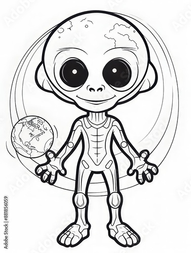 Extraterrestrial Encounter. Otherworldly alien Coloring Page Collection 