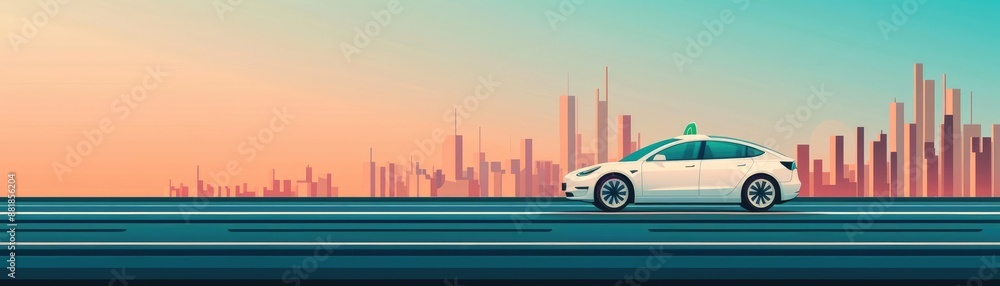 Obraz premium Driverless car in a smart city, insurance, accident-free safety measures