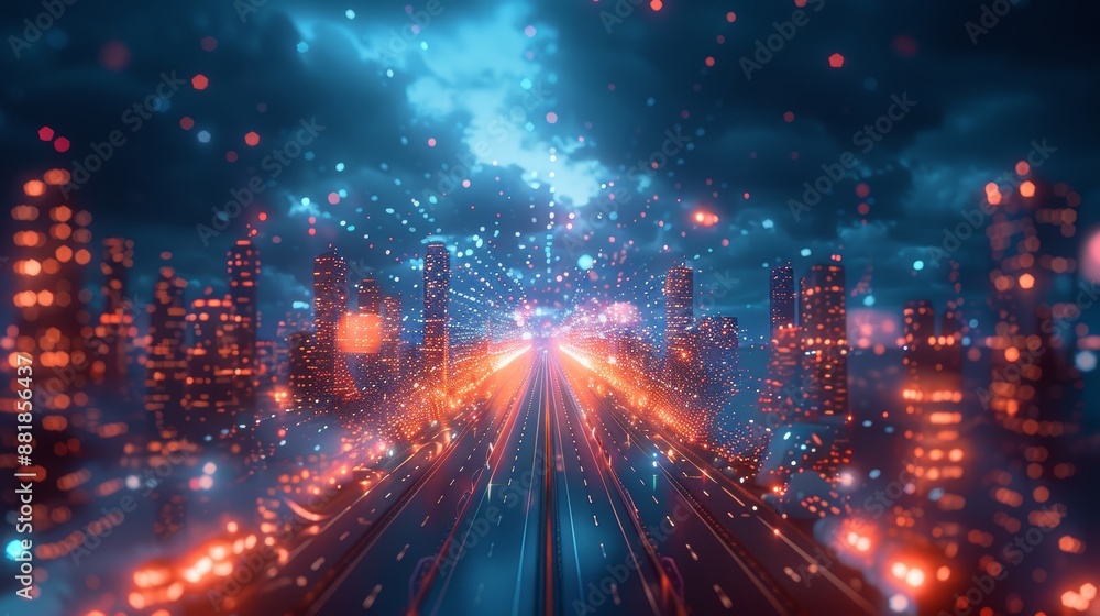 A futuristic 3D visualization of a digital cityscape powered by cloud technology, highlighting the role of innovation in urban development. A futuristic 3D visualization of a digital cityscape powered by cloud technology, highlighting the role of innovation in urban development.