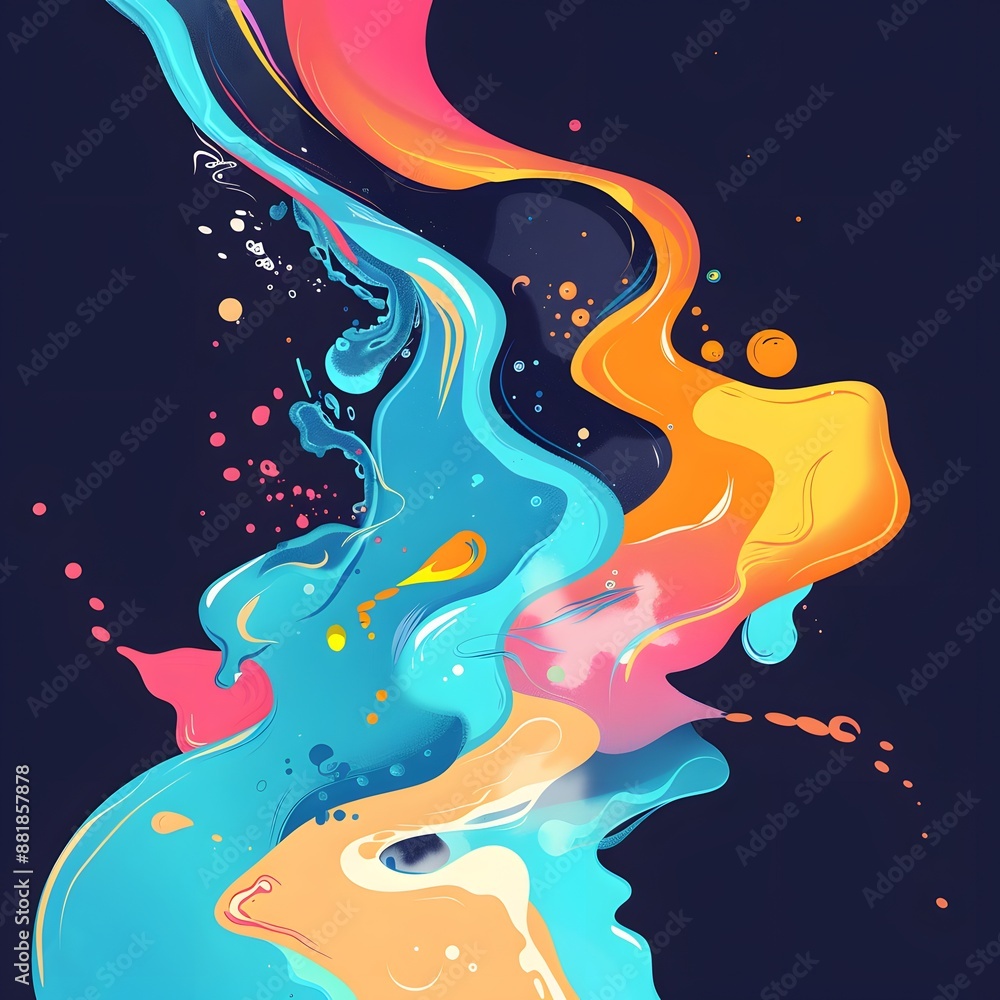 Abstract colorful liquid paint splatter on dark background. Abstract colorful liquid paint splatter on dark background.
