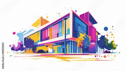 Modern Architecture Illustration with Vibrant Colors