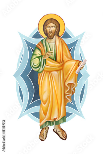 The Holy Transfiguration of our Lord God and Savior Jesus Christ Christian illustration in Byzantine style 