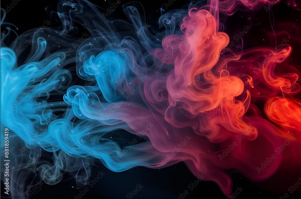 Fototapeta premium Blue and red smoke. Texture. Background. Contrast. Warm and cold. Design.