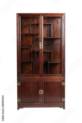 Antique chinese display cabinet curio cabinet wood cabinet with glass doors on transparent background
