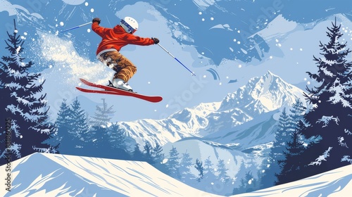 Skier Soaring Through Powdery Snow