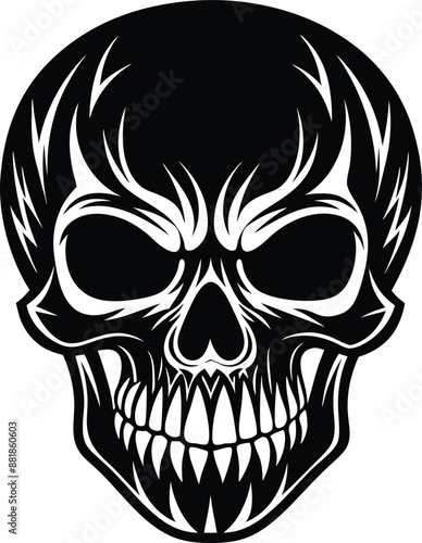 Skull Black and White Vector illustration, Skull Minimalist and Simple Silhouette Vector, Skull icon, tattoo, human, pirate