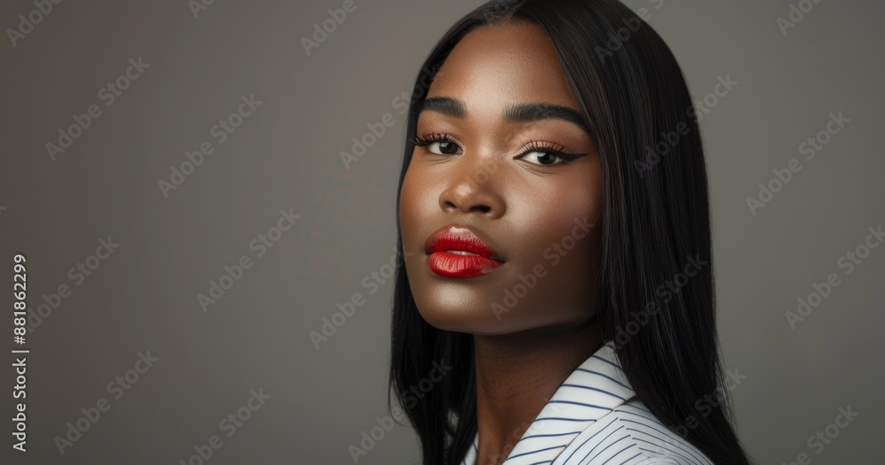 Portrait picture of young black business woman looking serious at camera outside - Professional african female People life style concept. Isolated on a grey background with copy space Portrait picture of young black business woman looking serious at camera outside - Professional african female People life style concept. Isolated on a grey background with copy space