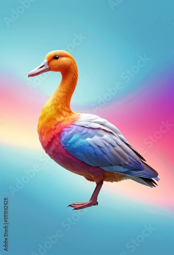 Vibrant Multicolored Duck on Blue Background