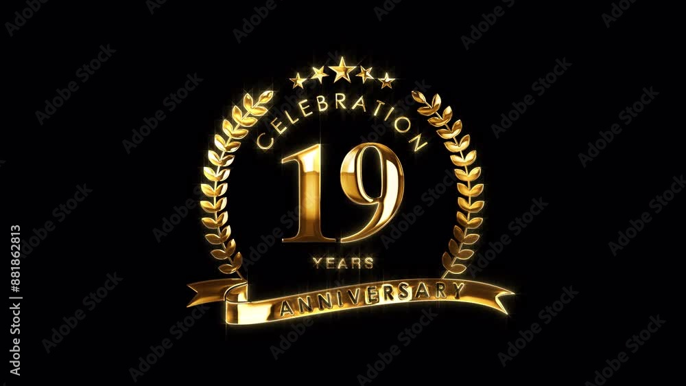 Luxurious 19th Anniversary Celebration. Golden 19 Years Anniversary Animation in Gold Color on the Transparent Background, Alpha Channel. Great for greetings, celebrations, events, and gifts. Luxurious 19th Anniversary Celebration. Golden 19 Years Anniversary Animation in Gold Color on the Transparent Background, Alpha Channel. Great for greetings, celebrations, events, and gifts.