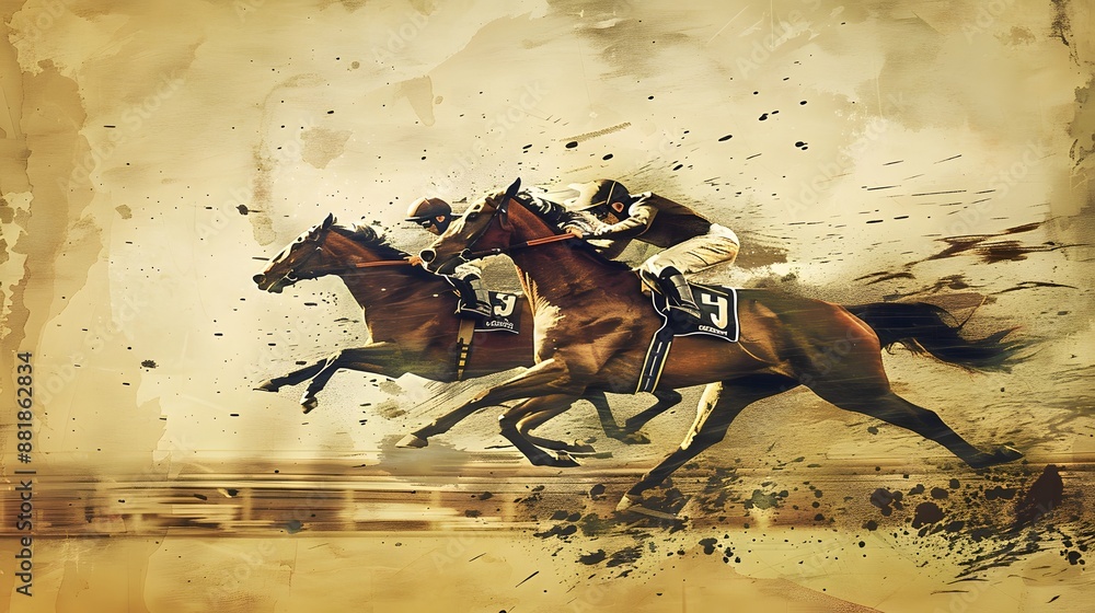 Obraz premium Horse racing over grunge background