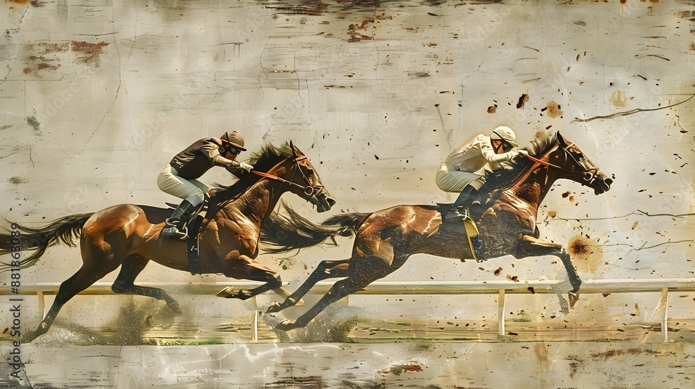 Obraz premium Horse racing over grunge background