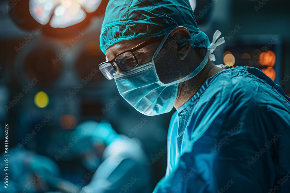 Focused surgeon operates with precision in a sterile medical environment. Focused surgeon operates with precision in a sterile medical environment.