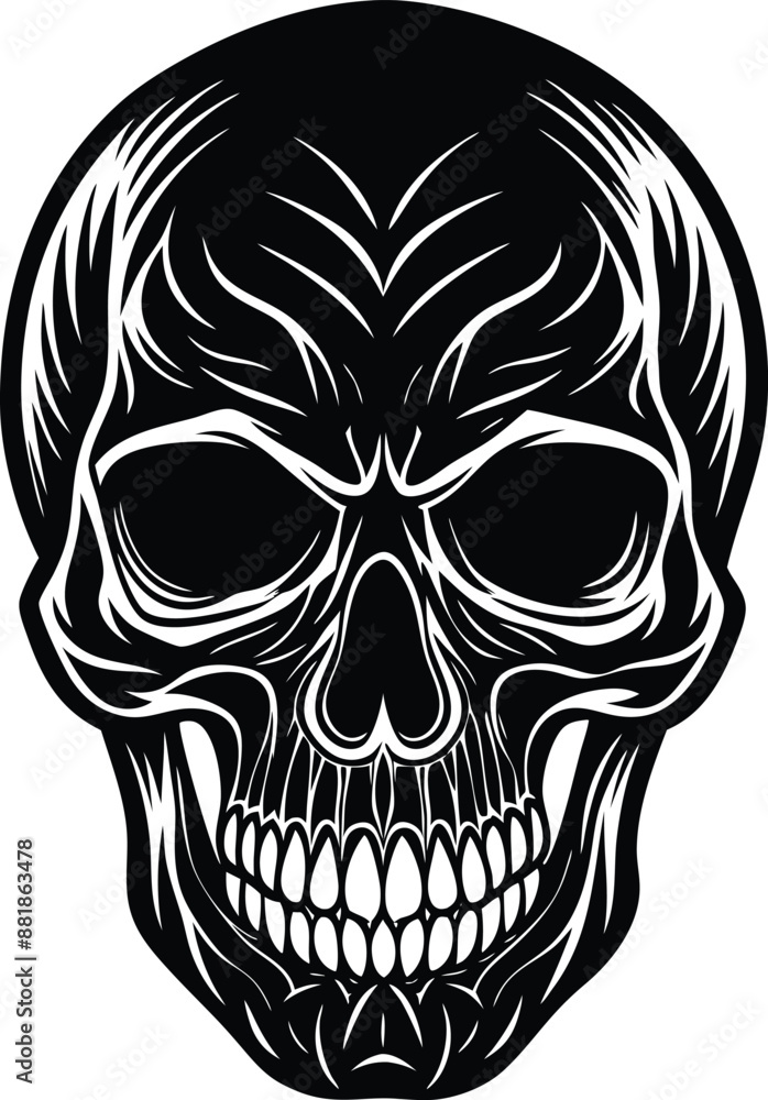 Fototapeta premium Skull Black and White Vector illustration, Skull Minimalist and Simple Silhouette Vector, Skull icon, tattoo, human, pirate