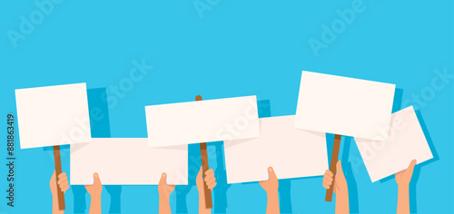 Protesters holding placard sign banner vector illustration