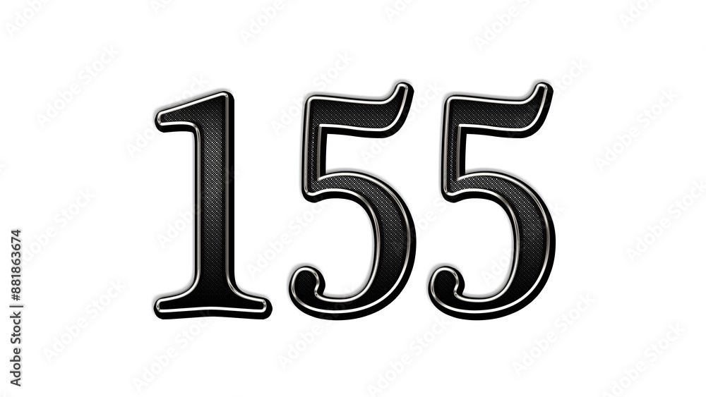 black metal 3d design of number 155 on white background. black metal 3d design of number 155 on white background.