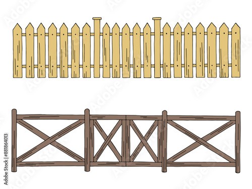 Wooden fence graphic color isolated set sketch illustration vector