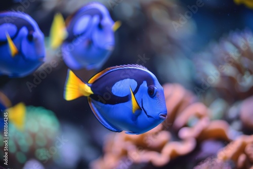 Close-up of a Blue Tang Fish in an Aquarium