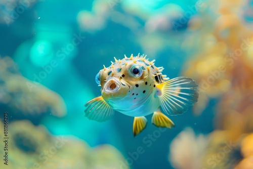 Close-up of a Spiny Pufferfish in an Aquarium