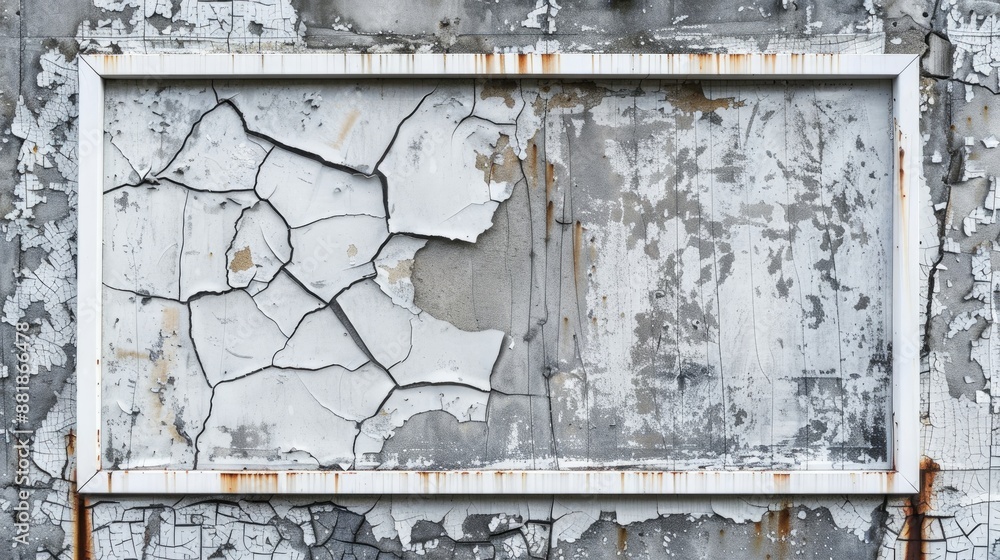 Naklejka premium Cracked galvanized wall with white frame
