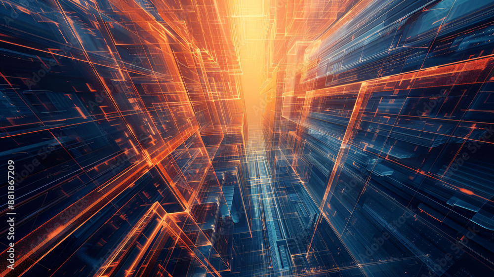 Fototapeta premium Futuristic grid-like structures in a minimalist composition.