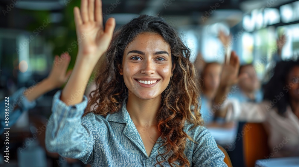Happy multinational coworkers, faces beaming with pride, give each other high fives to celebrate their great teamwork results Happy multinational coworkers, faces beaming with pride, give each other high fives to celebrate their great teamwork results