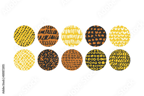 Vector illustration set of round abstract backgrounds or patterns for social media icons template. Contemporary minimal modern trendy honey doodle