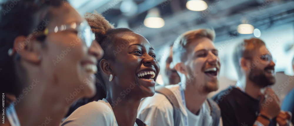 A diverse group of friends at an event, laughing and enjoying the moment together, highlighting the joy and connection among them. A diverse group of friends at an event, laughing and enjoying the moment together, highlighting the joy and connection among them.