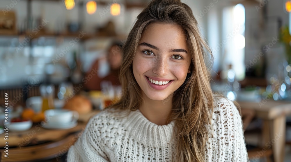 A young woman, smiling brightly, films and takes photos of her family toasting during a video call A young woman, smiling brightly, films and takes photos of her family toasting during a video call