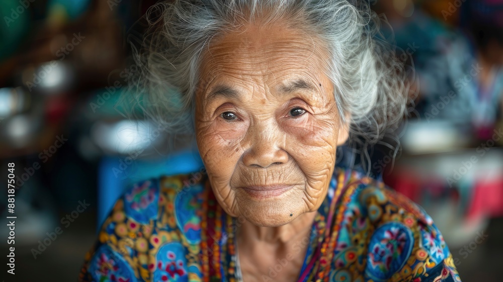 An Asian senior woman, face lit up with joy, takes a selfie with the local tour guide while enjoying local food outdoors An Asian senior woman, face lit up with joy, takes a selfie with the local tour guide while enjoying local food outdoors