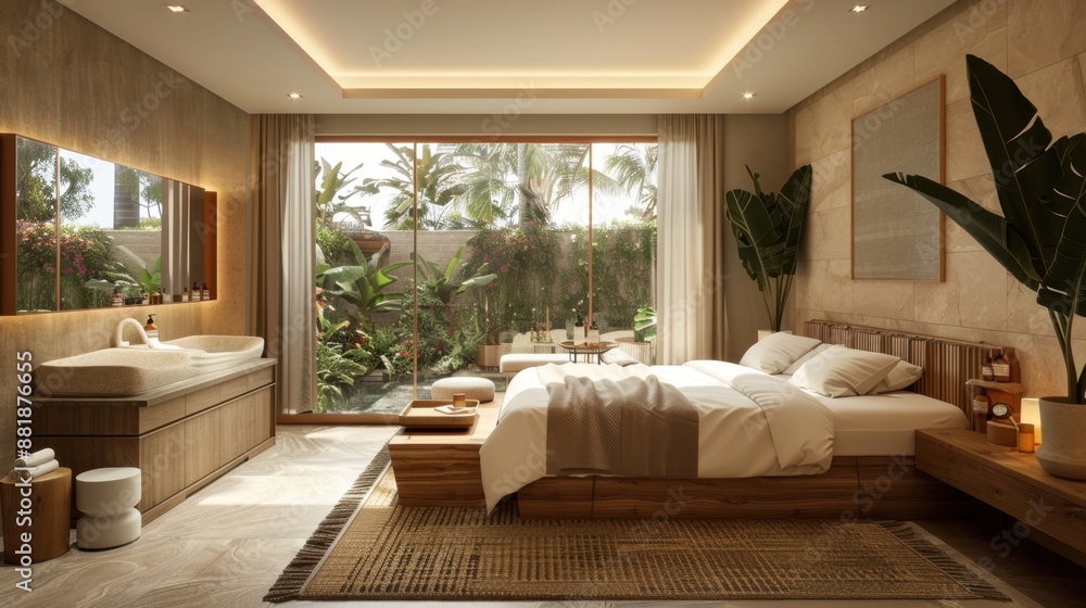 Fototapeta premium Spa and Wellness Center: Provides comprehensive health and beauty treatments, including massages, facials, body therapies, and relaxation services, promoting wellness and serenity. 