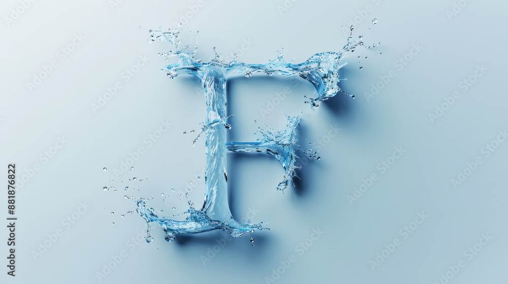 Capital letter F made of blue water splashes or ice on light background. Scrapbook activity. Generative AI Capital letter F made of blue water splashes or ice on light background. Scrapbook activity. Generative AI