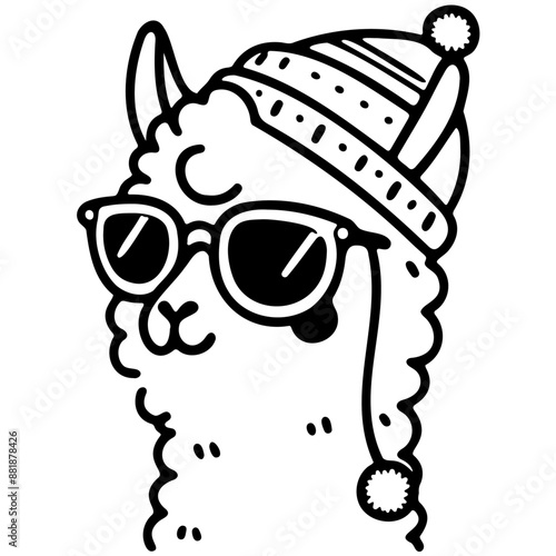 Cute Llama Silhouette Vector Illustration with Sunglasses, Adorable Llama Vector Collection with Fun and Playful Designs, Whimsical Llama Silhouette Set in Black Outline for Festive Designs