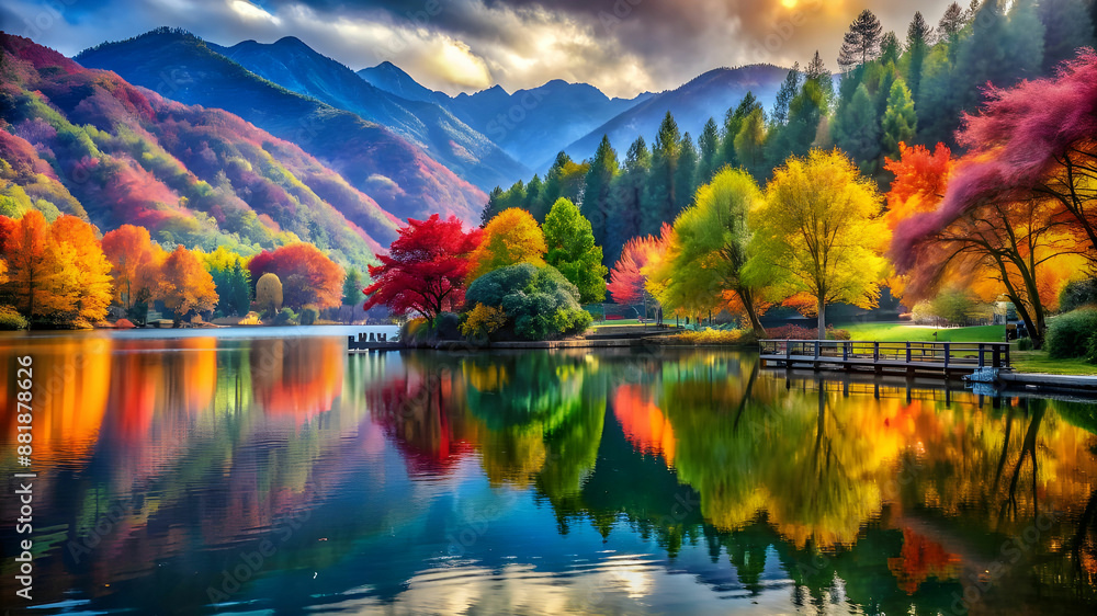 Naklejka premium 3d metal made landscape Beautiful scenery