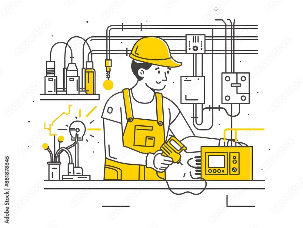 Electrical engineer. Testing electrical equipment. Flat design illustration. Electrical engineer. Testing electrical equipment. Flat design illustration.