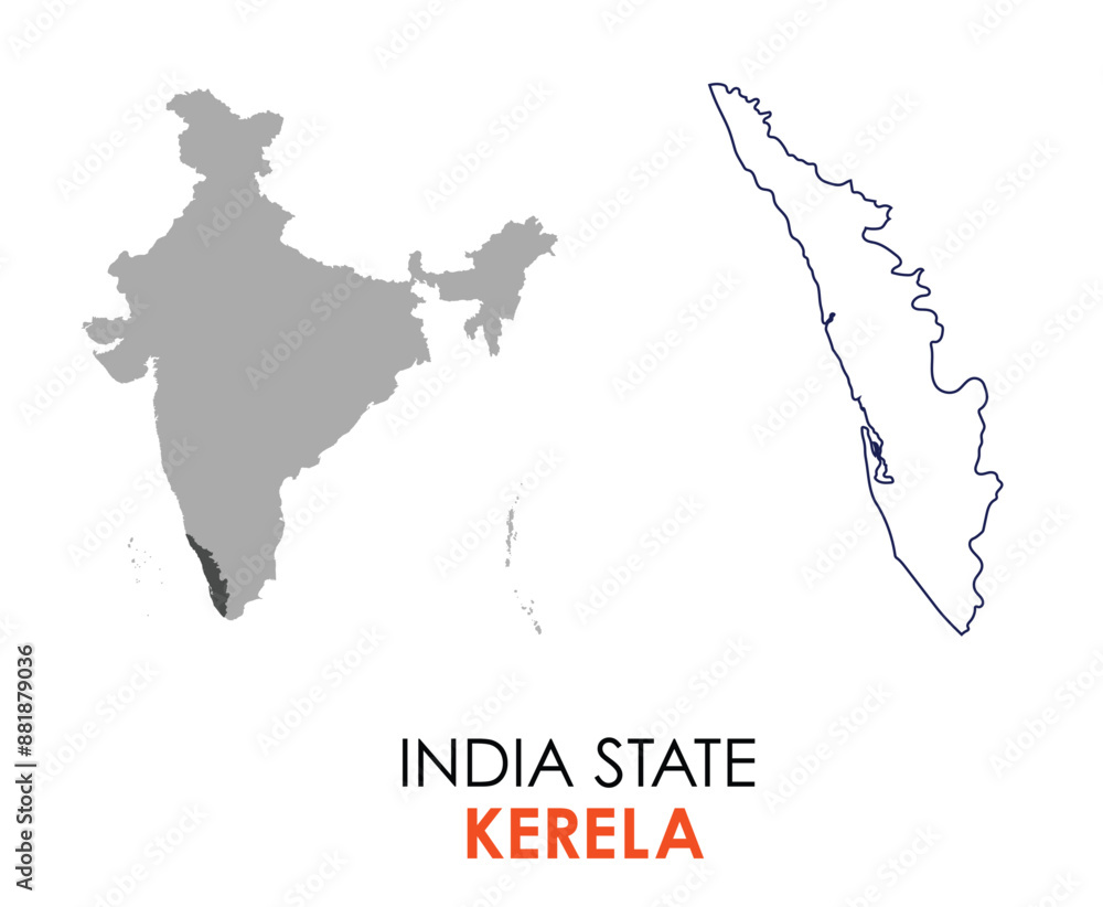 Kerala map of Indian state. Kerala map vector illustration. Kerala ...