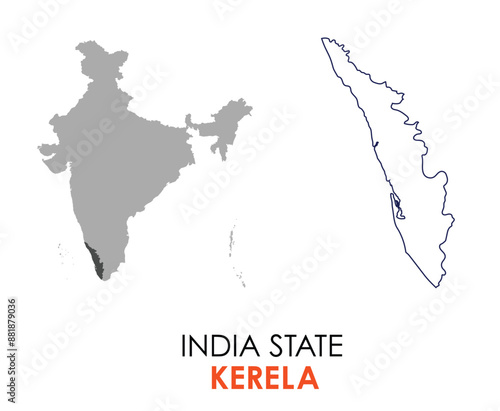 Kerala map of Indian state. Kerala map vector illustration. Kerala vector map on white background.