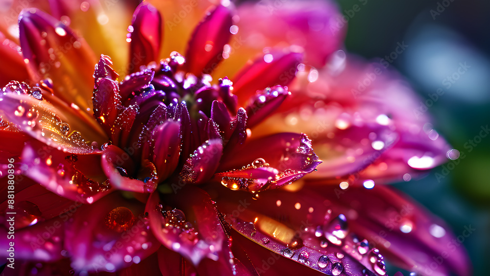 Dahlia flower with dew drops close-up macro photography Dahlia flower with dew drops close-up macro photography