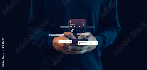 Obraz na płótnie a mobile phone and viewing messages on mobile phone, SMS Notifications and spam messages on mobile phones Buy now pay later online shopping concept. w salonie