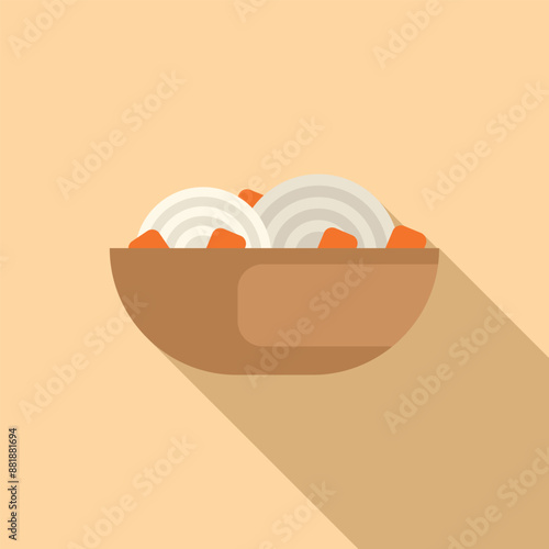 Bowl containing onion soup, casting a long shadow