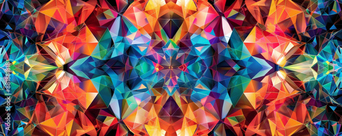 A vivid backdrop featuring a kaleidoscope of colorful geometric shapes, creating a lively and dynamic visual effect.