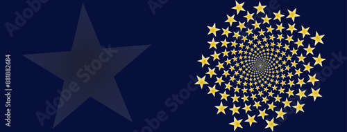 Golden stars header or banner on dark blue in a geometrical golden ratio pattern