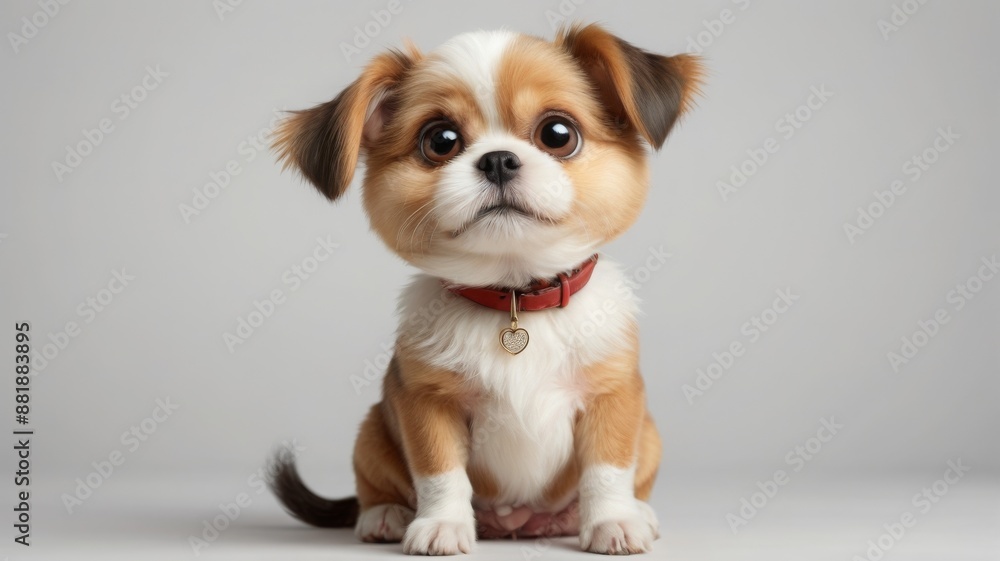 Adorable Puppy with Big Eyes Sitting on a White Background. Adorable Puppy with Big Eyes Sitting on a White Background.