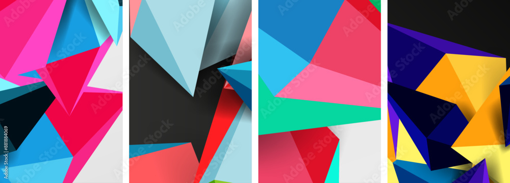 Set of triangle geometric low poly 3d shapes posters Set of triangle geometric low poly 3d shapes posters