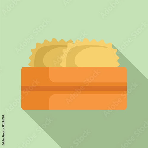 Ravioli pasta is sitting in an orange cardboard container, ready to be cooked and eaten for a delicious meal