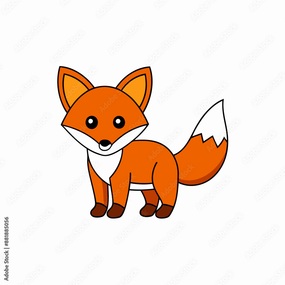 Obraz premium Fox Learns Icon Vector Art Illustration, Wildlife Animal Art on White Background