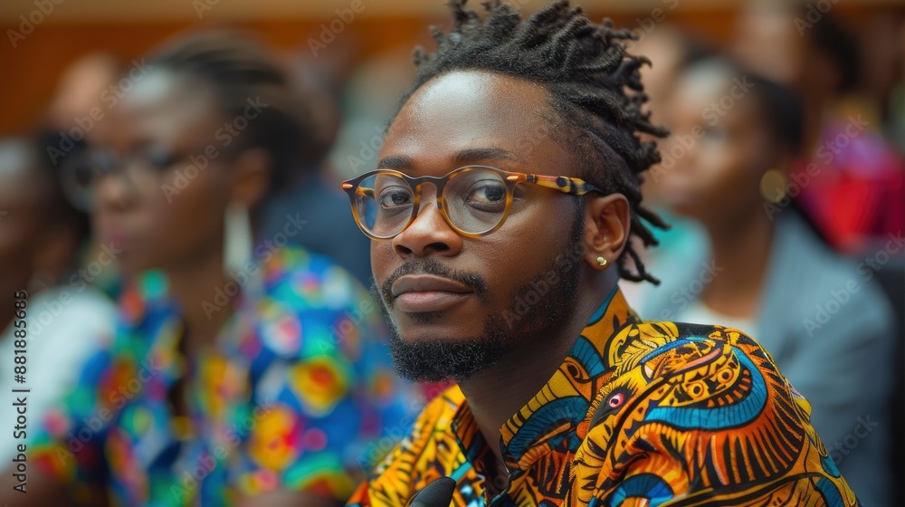 Fototapeta premium A diverse group of people, eager and engaged, attend a vibrant startup business course