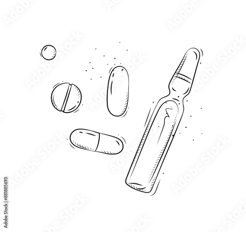 Obraz na płótnie Medicines forms for medical purposes drawing in graphic style on white background w salonie