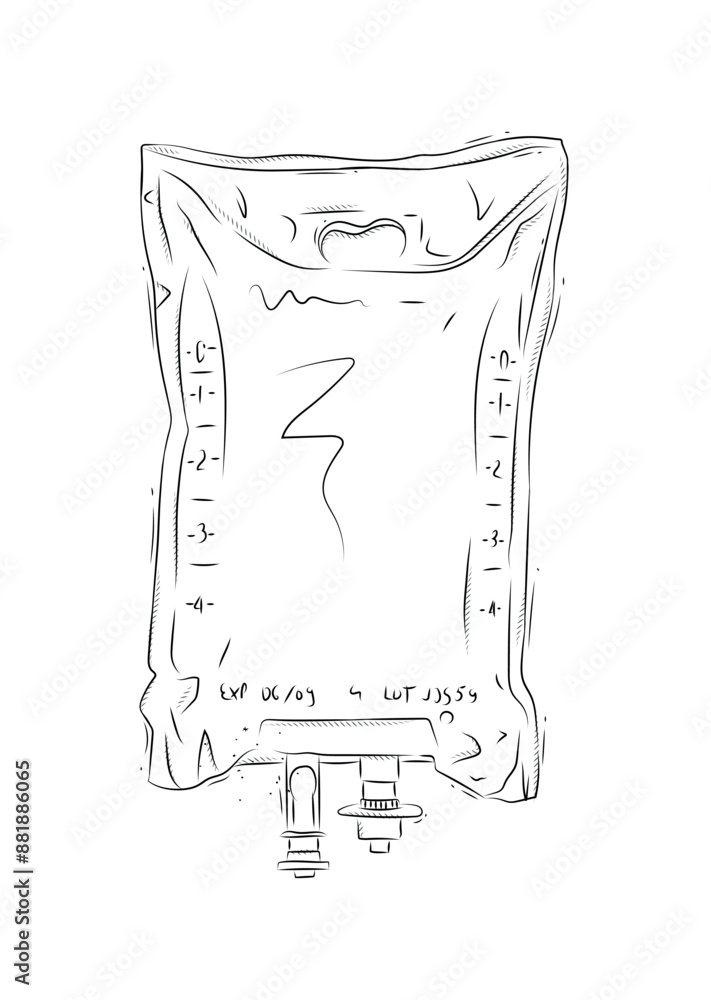 Infusion bag for medical purposes drawing in graphic style on white background